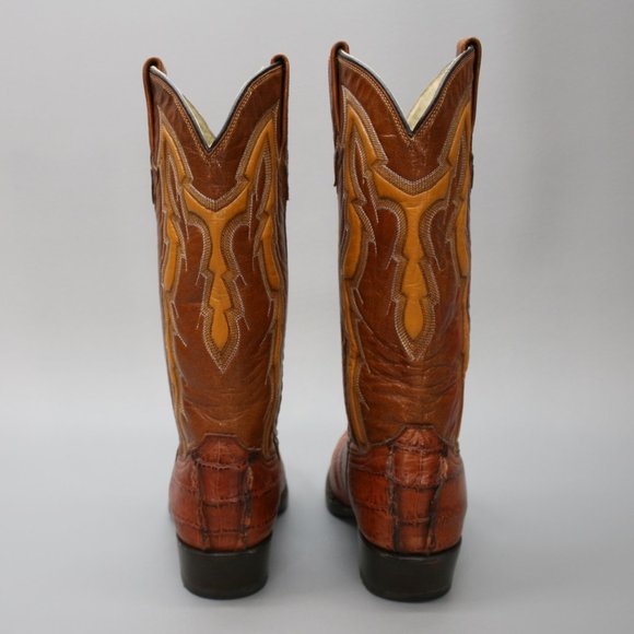 Rudel Men's 7 E Wide Cognac Brown Alligator Gator Leather Western Cowboy Boots - Picture 3 of 10